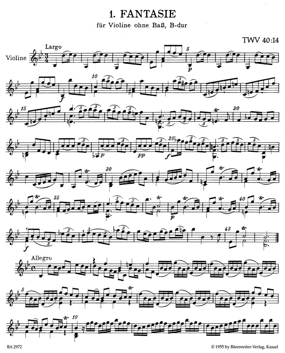 Twelve Fantasias for Violin without Bass TWV 40: 14-25 (1735) - Image 2