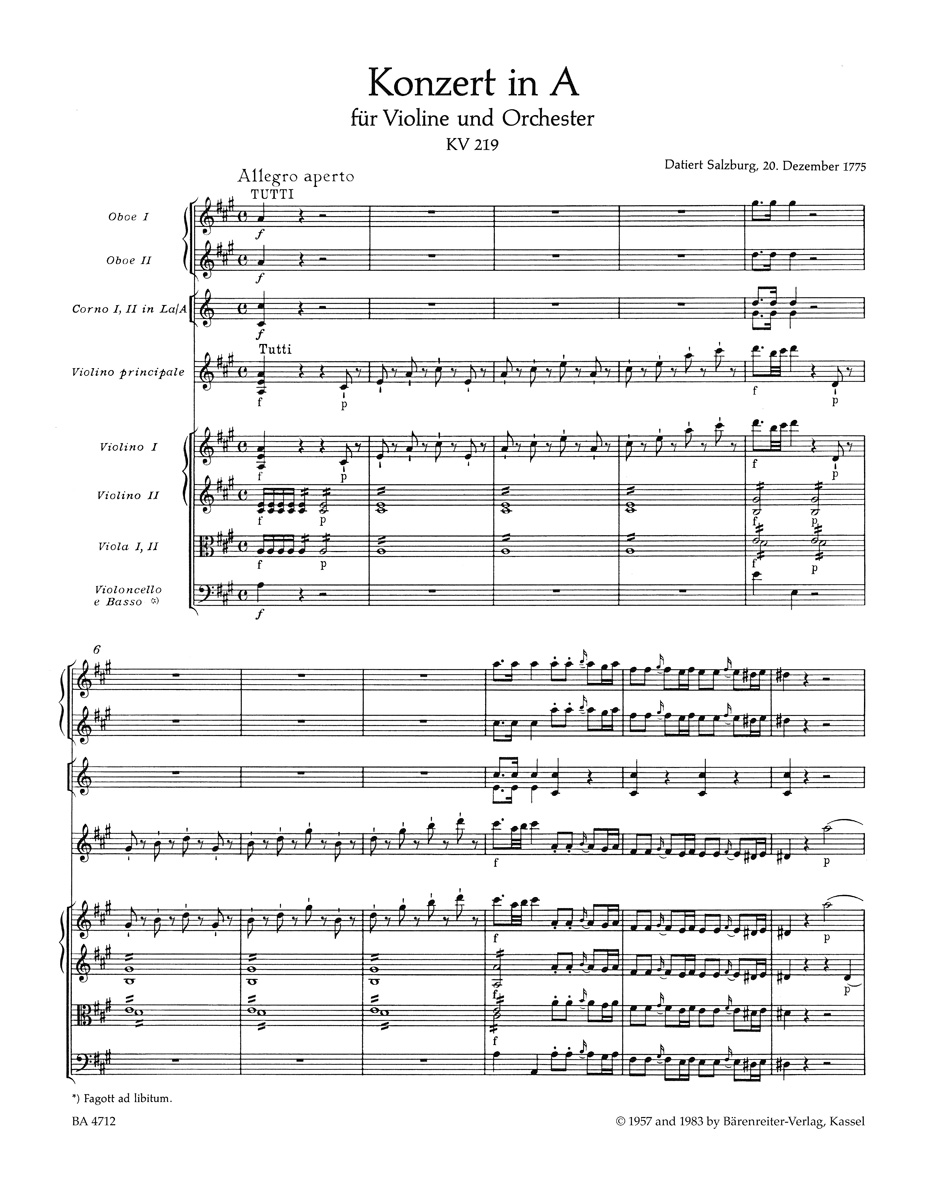 Concerto for Violin and Orchestra no. 5 in A major K. 219 - Image 2