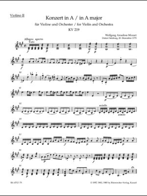 Concerto for Violin and Orchestra no. 5 in A major K. 219