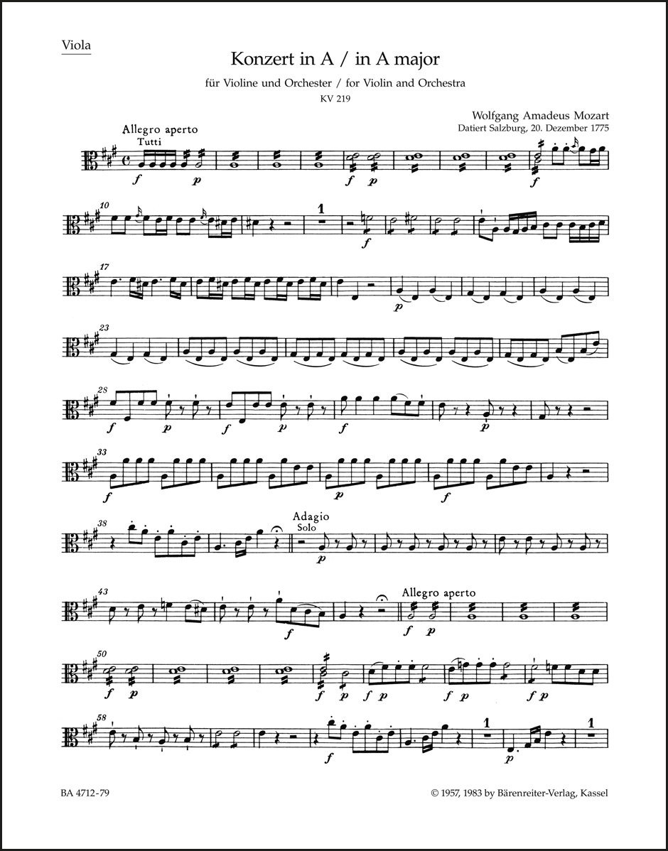 Concerto for Violin and Orchestra no. 5 in A major K. 219