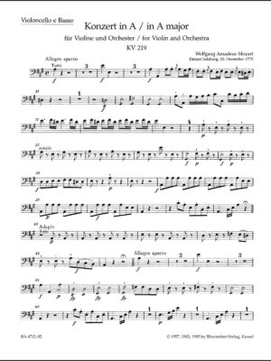 Concerto for Violin and Orchestra no. 5 in A major K. 219