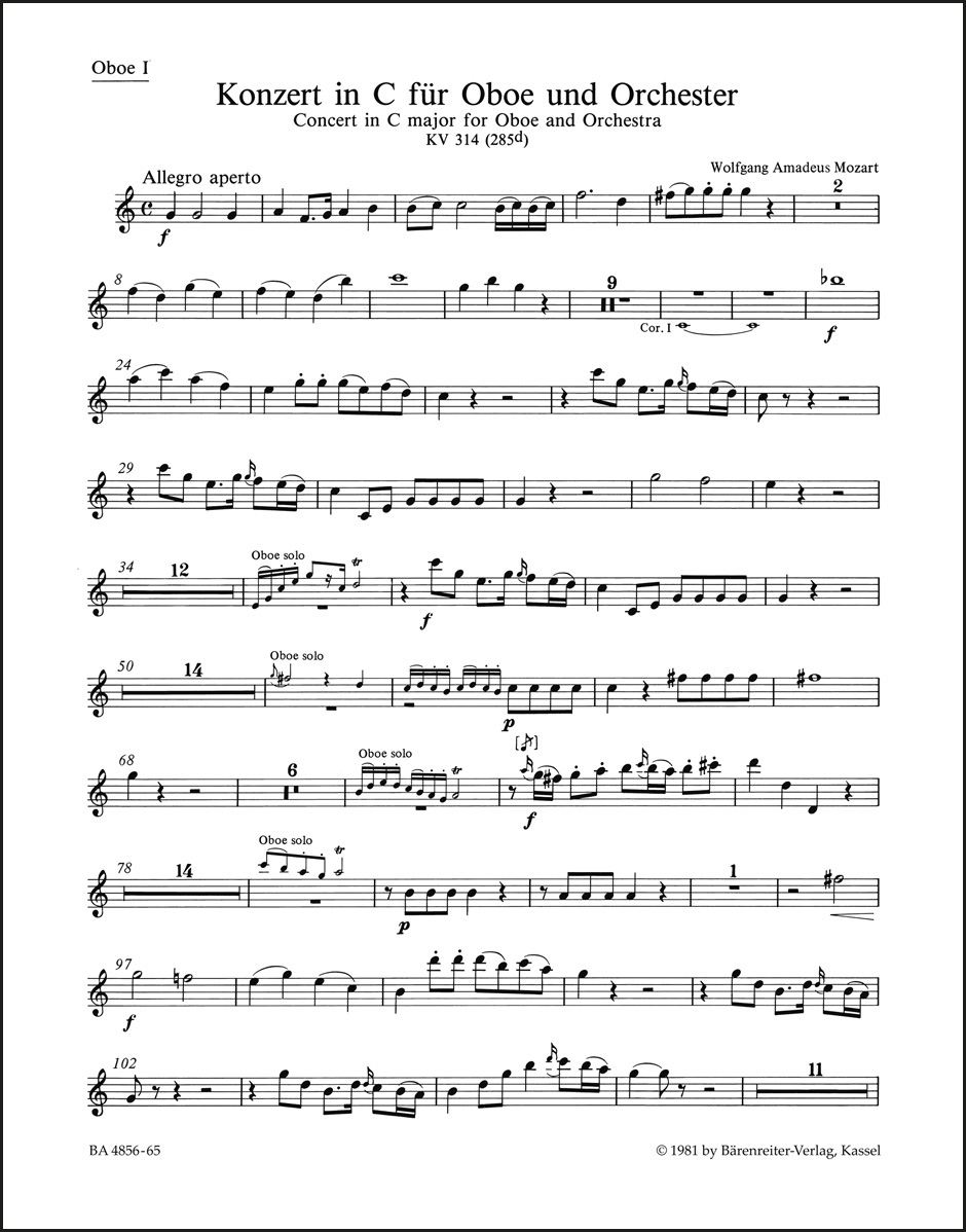 Concerto for Oboe and Orchestra in C major K. 314 (285d)