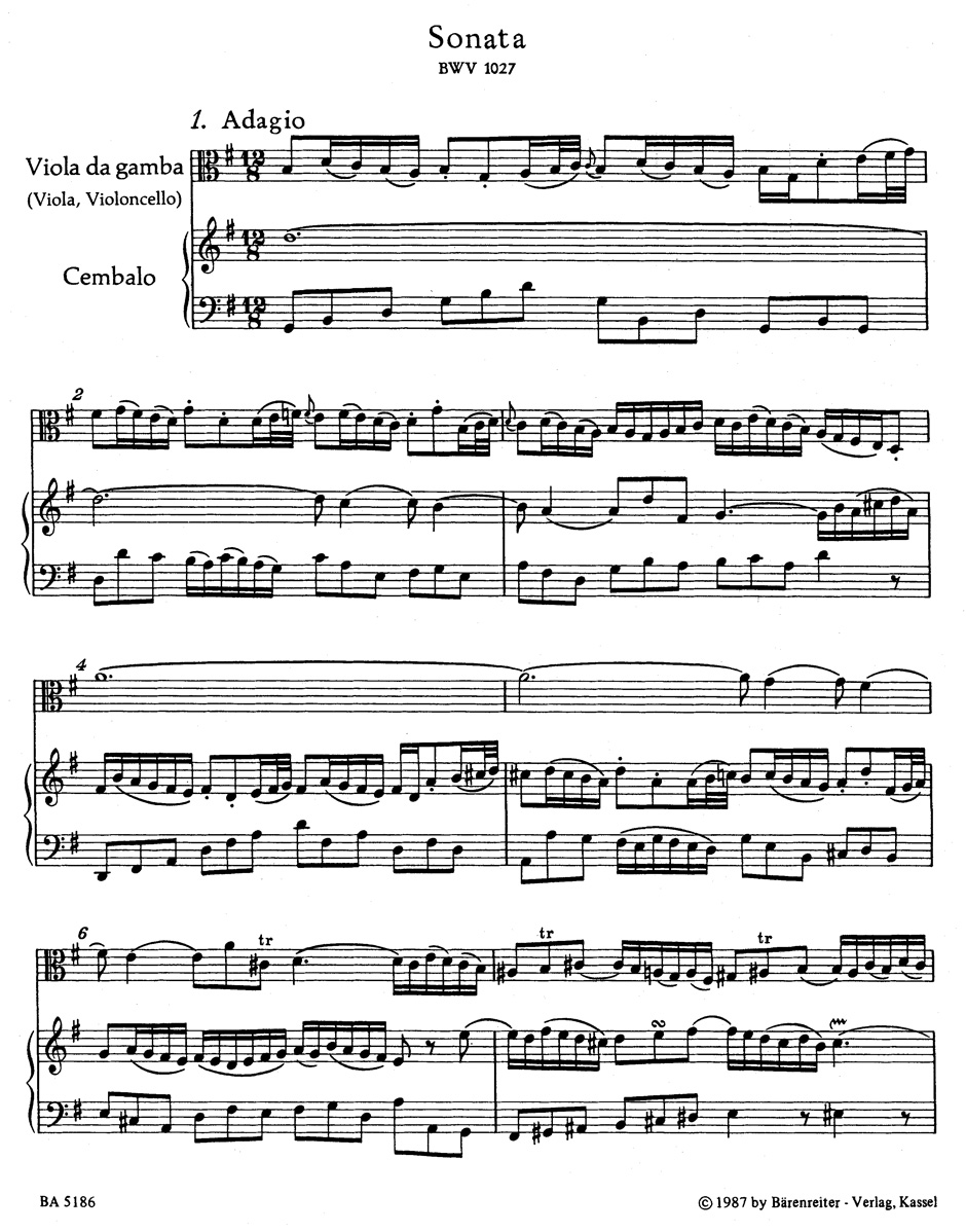 Three Sonatas for Viola (Viola da gamba) and Harpsichord BWV 1027-1029 (BA05186) - Image 2