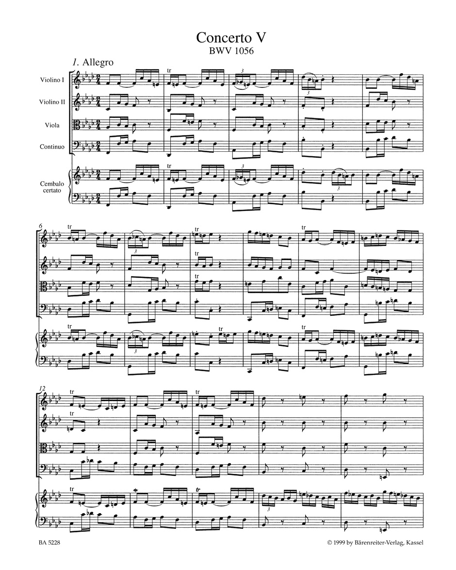 Concerto for Harpsichord and Strings no. 5 in F minor BWV 1056 - Image 2
