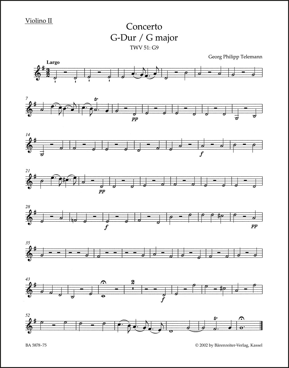 Concerto for Viola, Strings and Basso continuo in G major TWV 51:G9