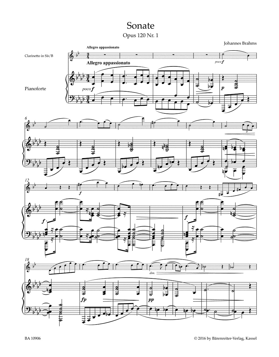 Sonatas in F minor and E-flat major for Clarinet and Piano op. 120