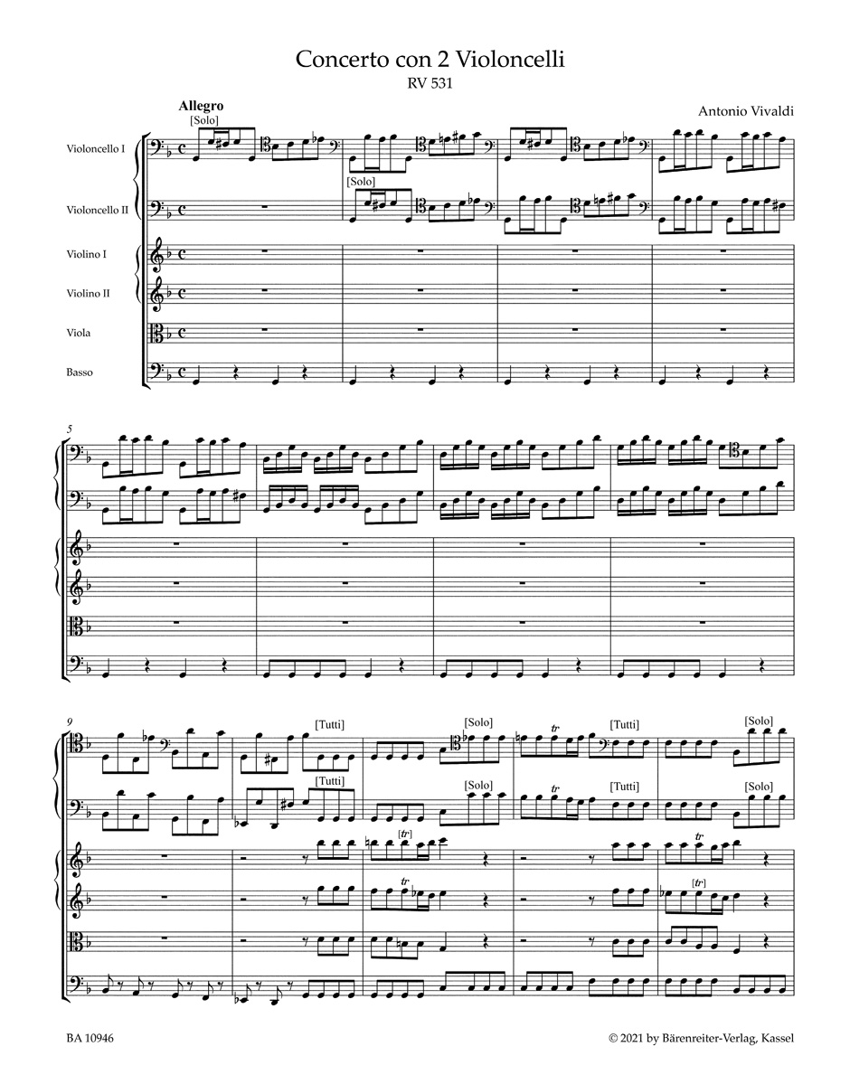 Concerto for two Violoncellos, Strings and Basso continuo in G minor RV 531 - Image 2
