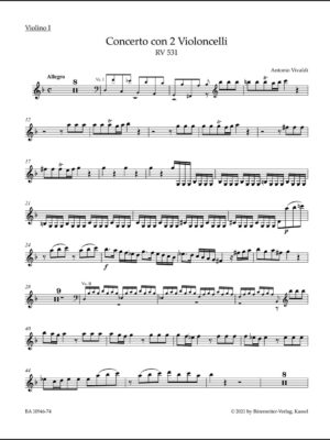 Concerto for two Violoncellos, Strings and Basso continuo in G minor RV 531