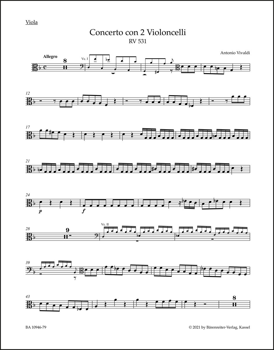 Concerto for two Violoncellos, Strings and Basso continuo in G minor RV 531