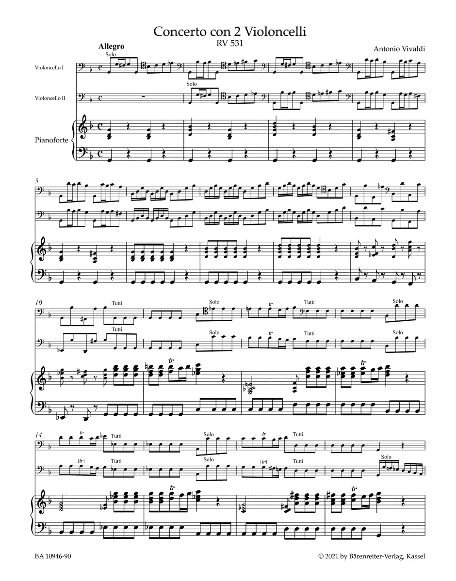 Concerto for two Violoncellos, Strings and Basso continuo in G minor RV 531 - Image 2