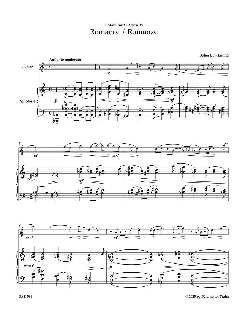 Romance for Violin and Piano H 186bis - Image 2