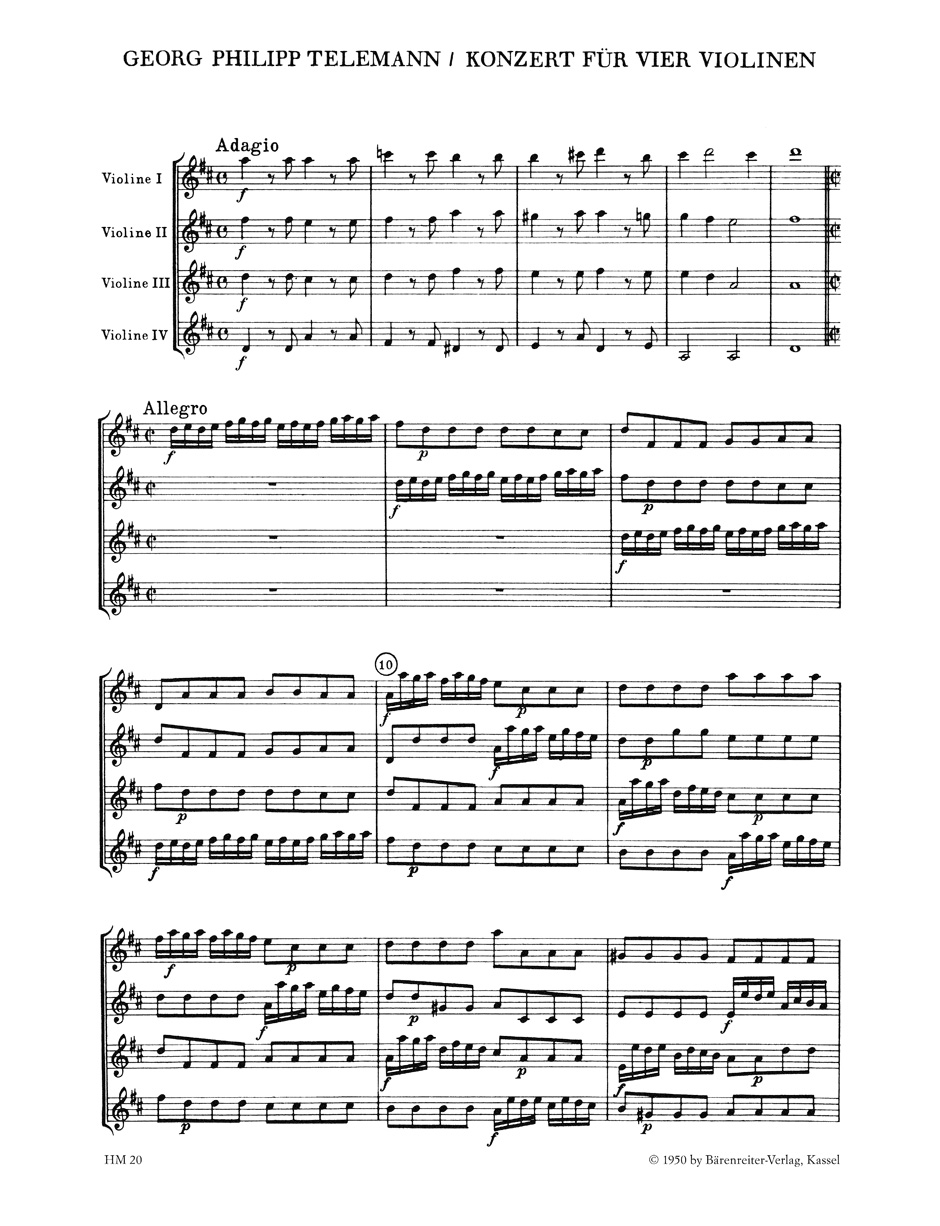 Concerto for four Violins without Basso continuo in D major TWV 40:202 - Image 2