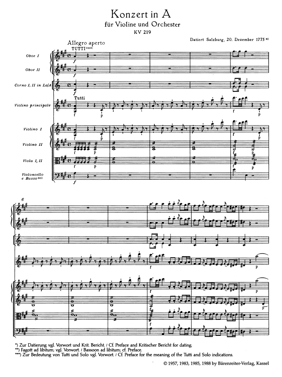 Concerto for Violin and Orchestra no. 5 in A major K. 219 - Image 2