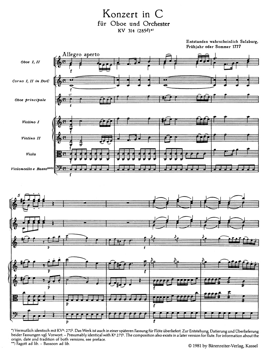 Concerto for Oboe and Orchestra in C major K. 314 (285d) - Image 2
